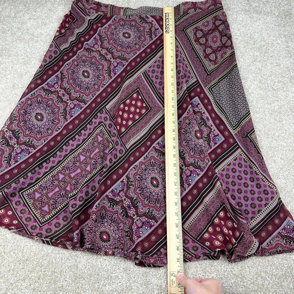 Westport Plus Size 2X Midi Skirt Boho Patchwork Mandala Purple Maroon Festival